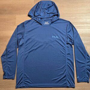 Huk Icon Performance Hoodie Mens Size Medium Long Sleeve Blue Pullover Fishing